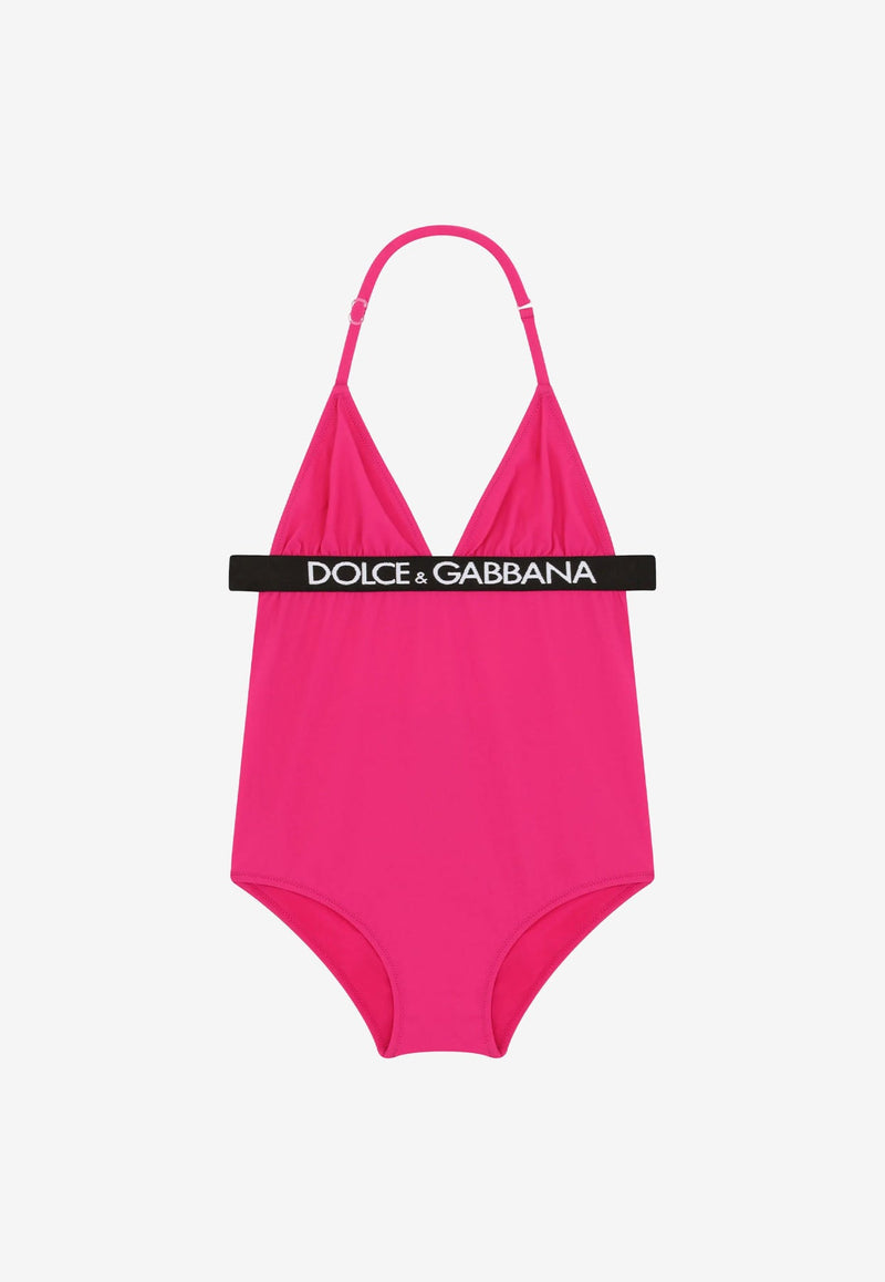 Girls Logo Print One-Piece Swimsuit