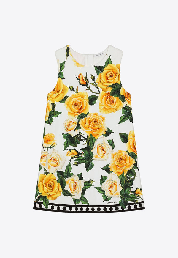 Girls Rose Print Sleeveless Dress