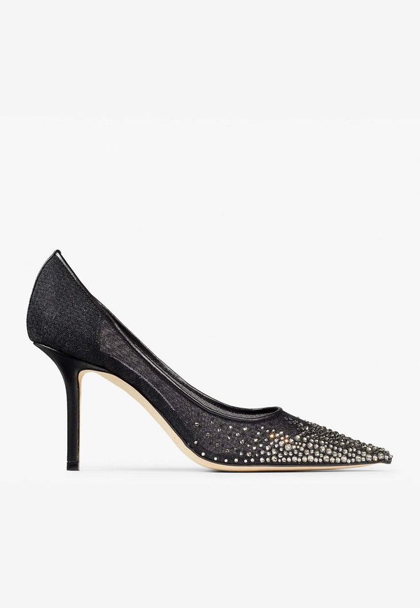 Love 85 Crystal-Embellished Mesh Pumps