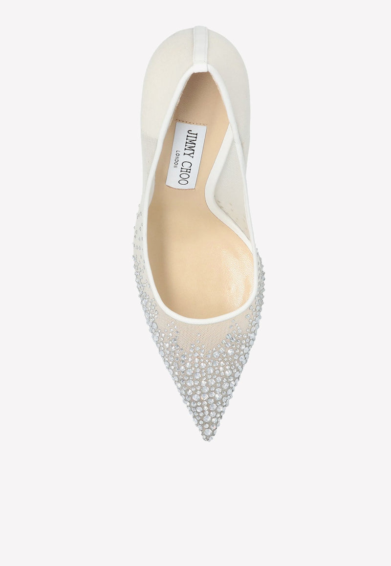 Love 100 Crystal-Embellished Mesh Pumps