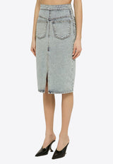 Knee-Length Inside Out Denim Skirt