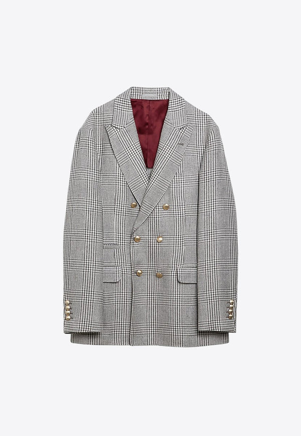 Double-Breasted Prince of Wales Check Blazer