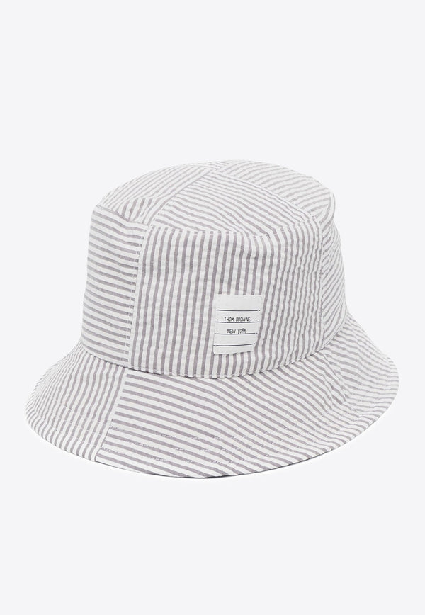 Name Tag Patch Striped Bucket Hat