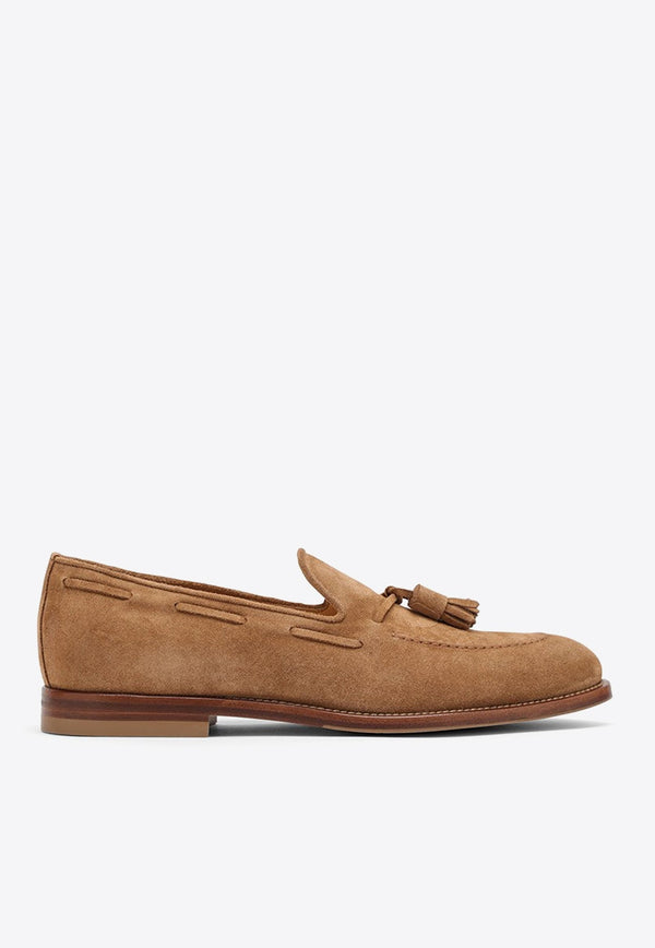 Suede Loafers with Tassels Detail