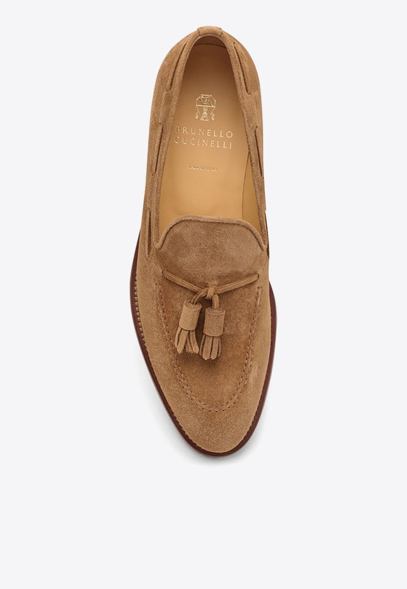 Suede Loafers with Tassels Detail
