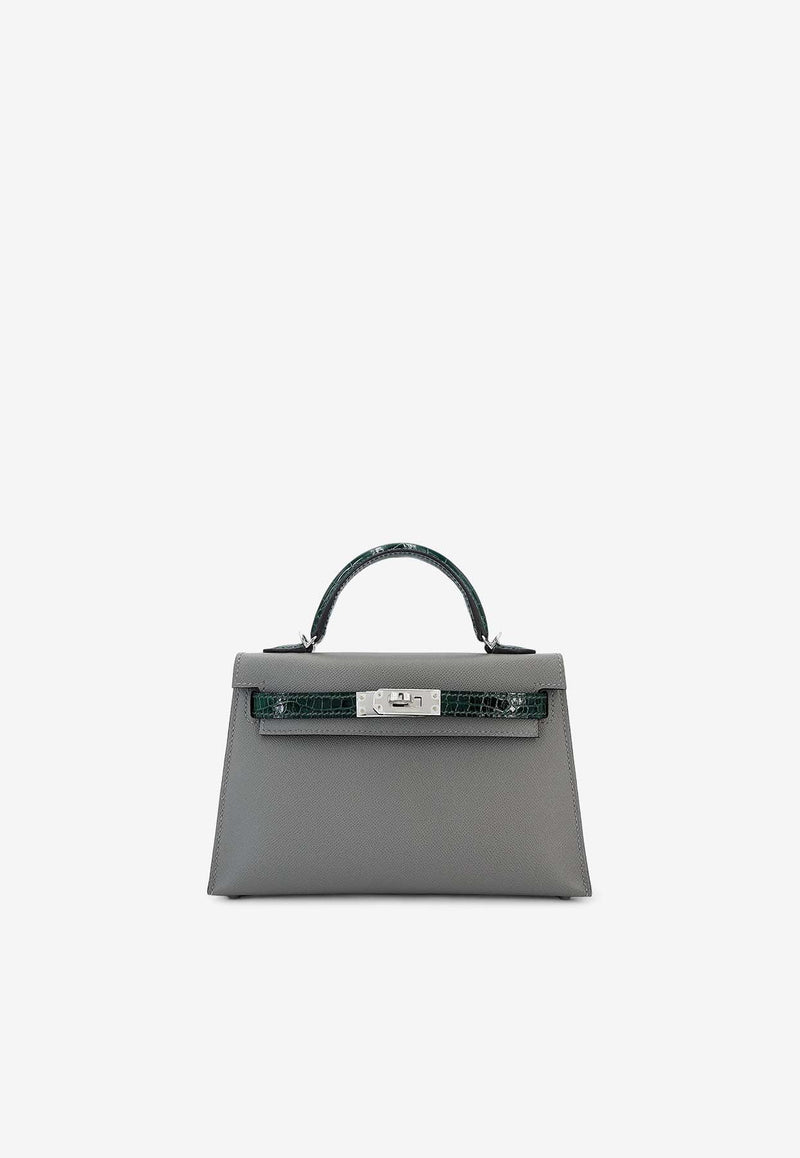 Mini Kelly II 20 Touch in Gris Meyer Madame and Vert Fonce Alligator Leather with Palladium Hardware