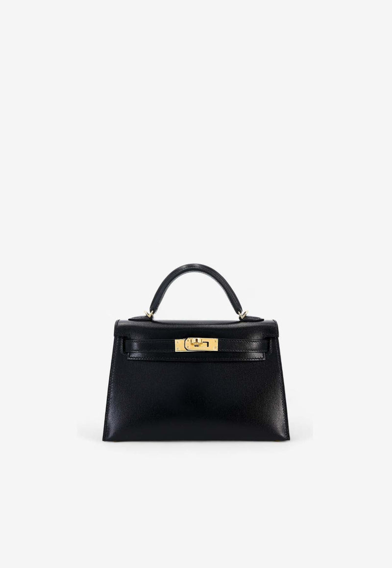 Mini Kelly II 20 in Black Box Calf Leather with Gold Hardware