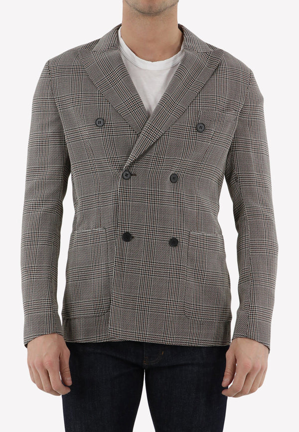 Double-Breasted Glen Plaid Wool Blazer