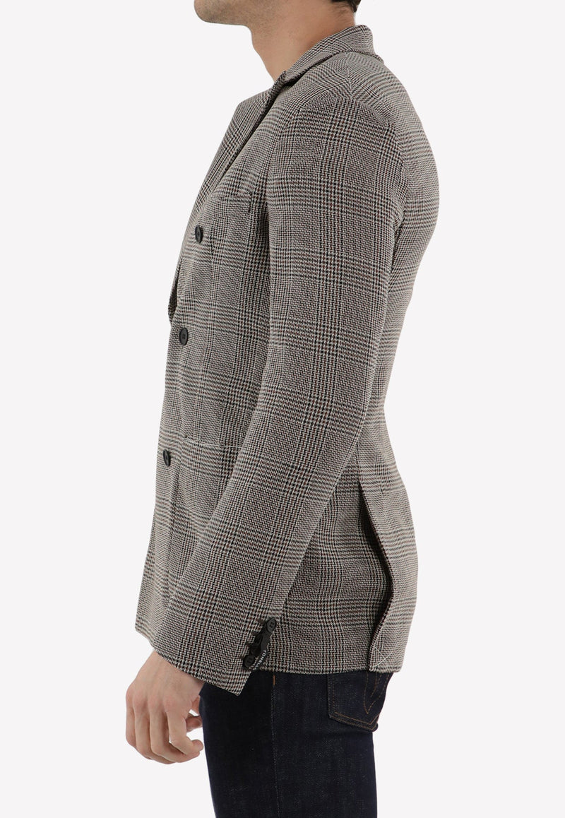 Double-Breasted Glen Plaid Wool Blazer