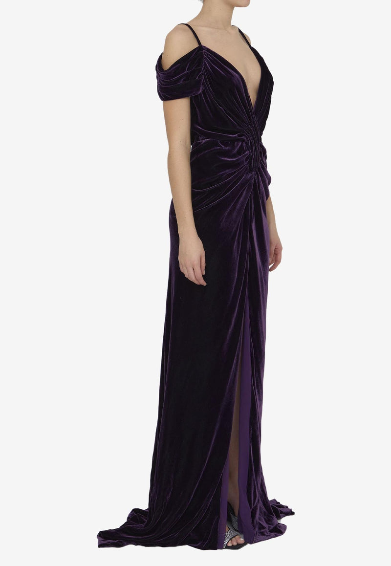 Off-Shoulder Maxi Velvet Dress