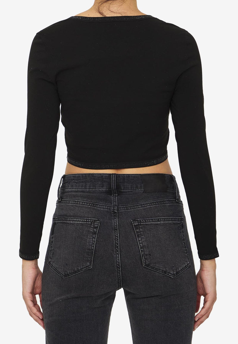 Cropped Cardigan Top with Logo Crystals