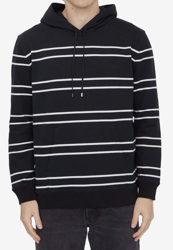 Embroidered Striped Hooded Sweatshirt