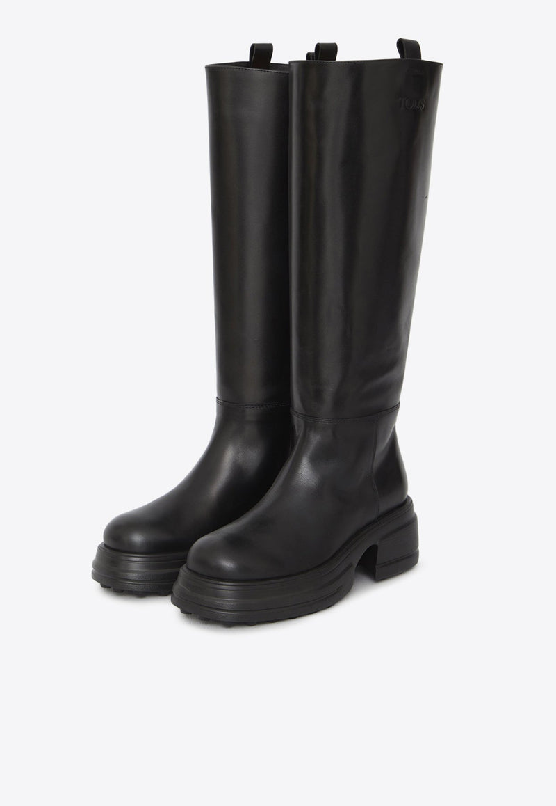 Platform Mid-Calf Leather Boots