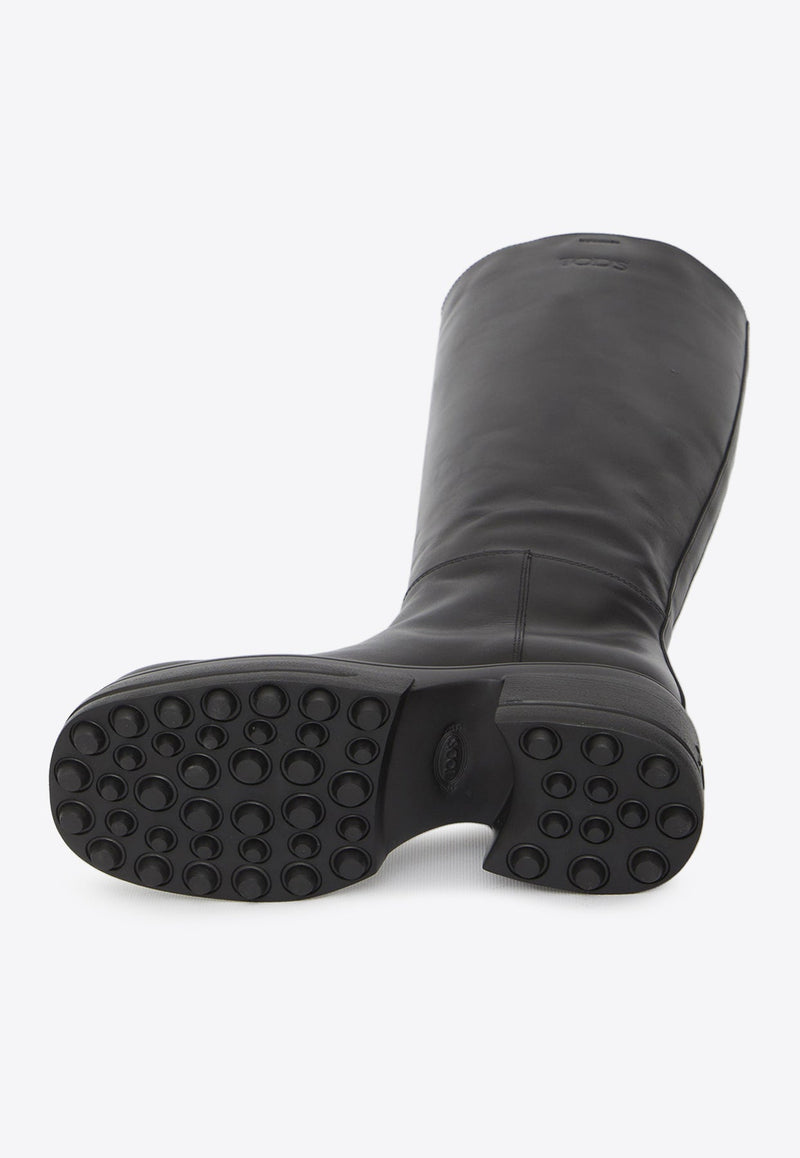 Platform Mid-Calf Leather Boots