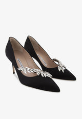 Nadira 70 Crystal Leaf Satin Pumps