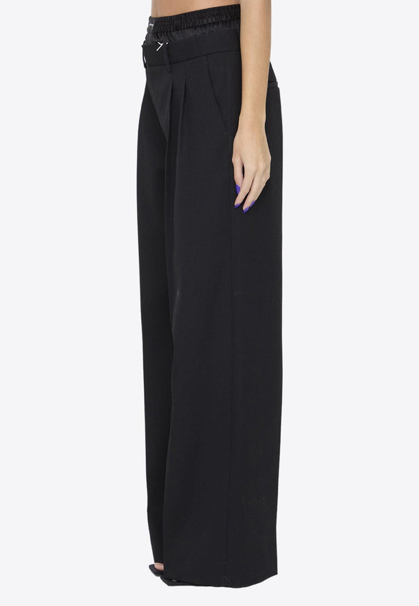 Layered Wide-Leg Tailored Wool Pants