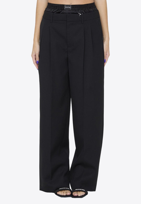 Layered Wide-Leg Tailored Wool Pants