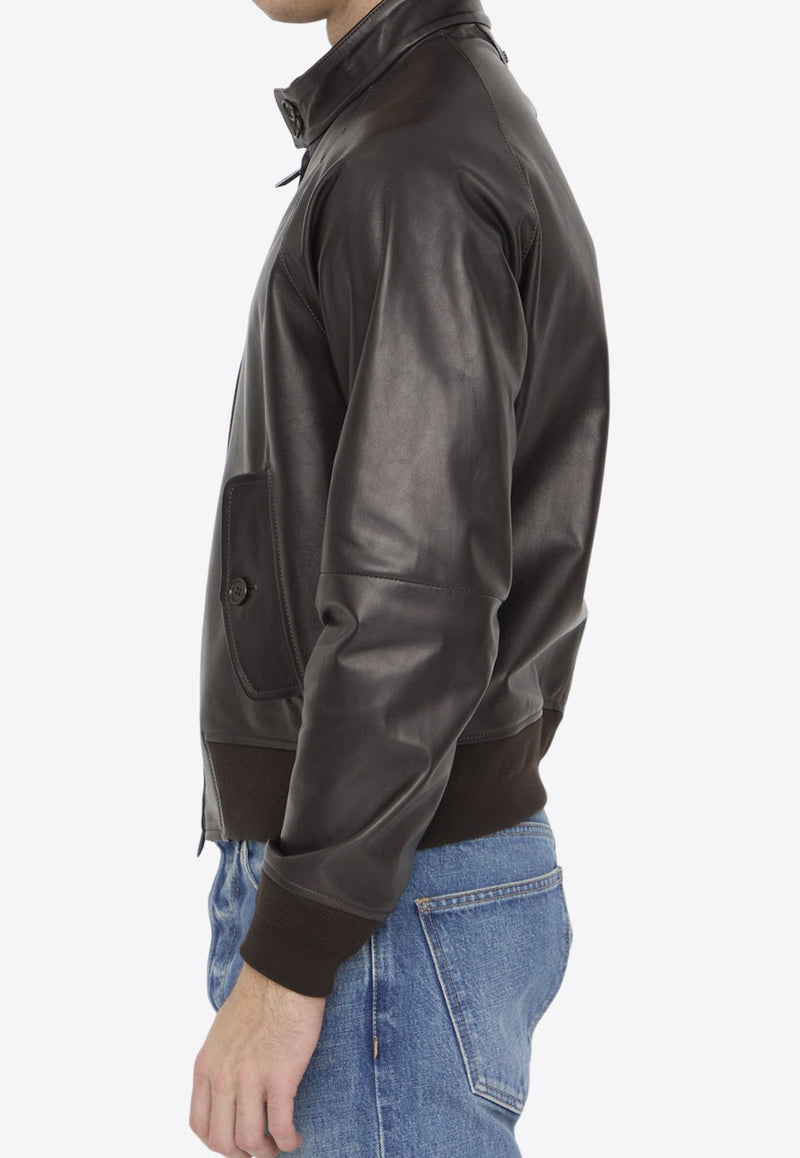 Leather Zip-Up Bomber Jacket