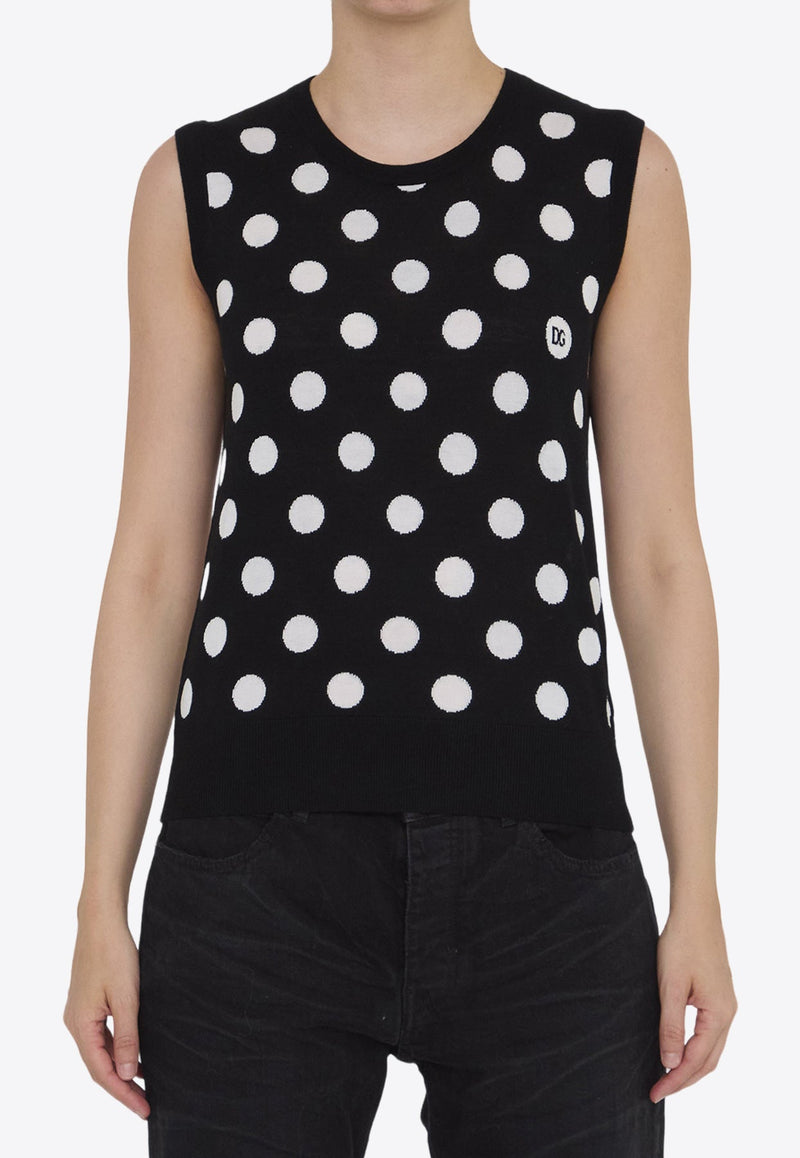 Polka-Dot Motif Sleeveless Top