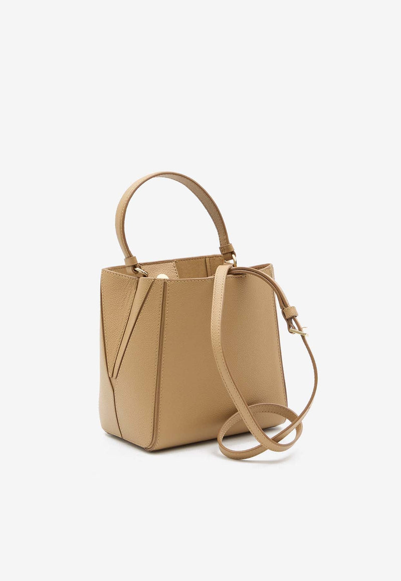 Small McGraw Grained Leather Bucket Bag