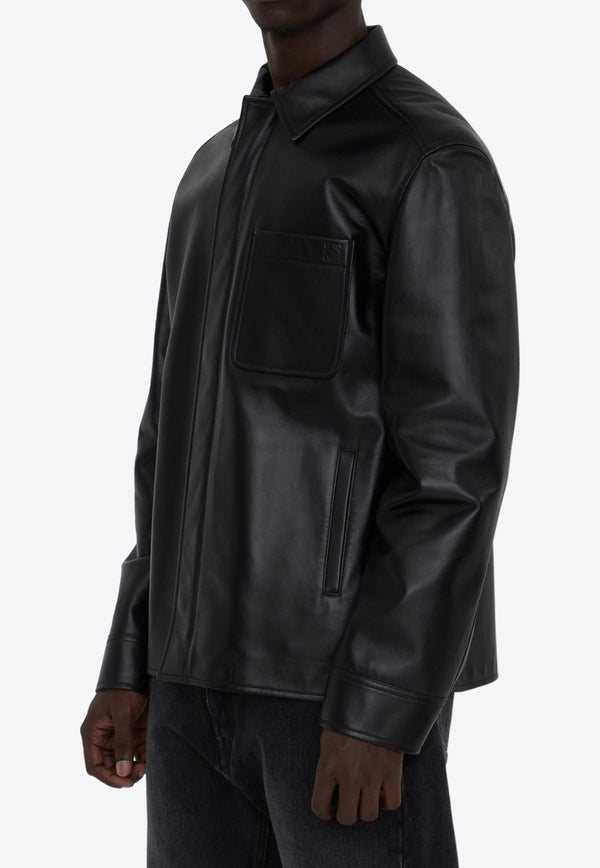 Anagram Leather Zip-Up Overshirt