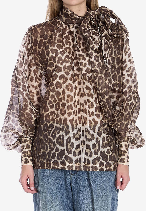 Illustration Leopard Print Billow Blouse