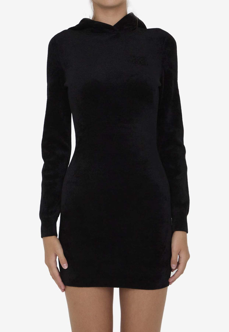 Embossed Logo Velvet Mini Dress