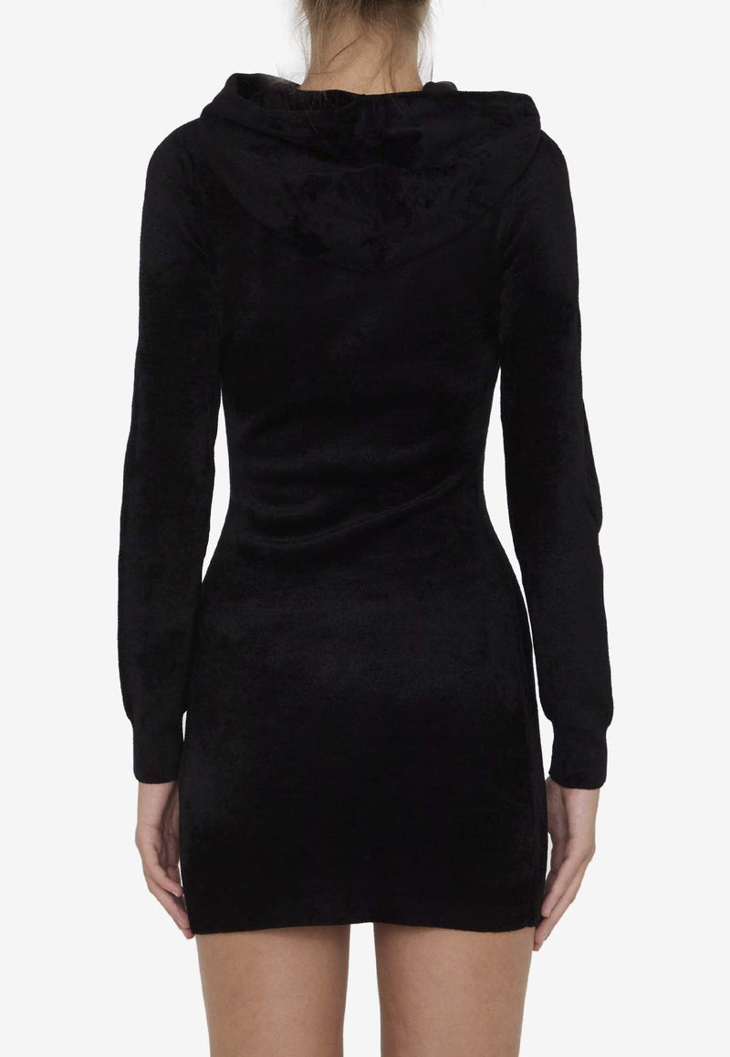 Embossed Logo Velvet Mini Dress