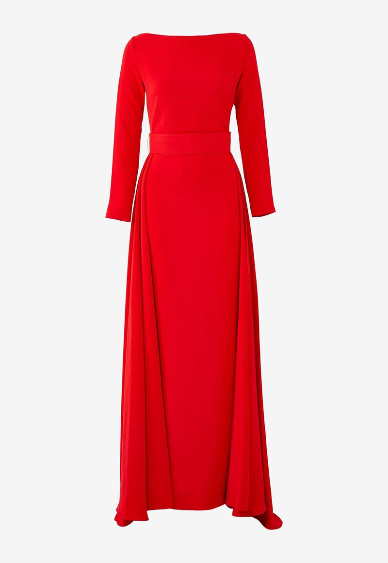 Shayla Belted Crepe Gown