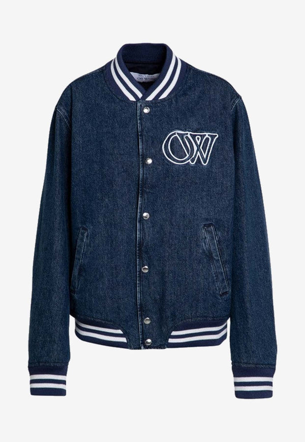 Embroidered Logo Denim Bomber Jacket