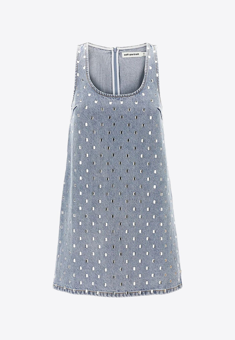 Square Rhinestone Denim Mini Dress