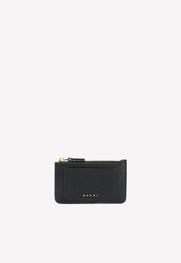 Logo Lettering Zip Cardholder in Saffiano Leather