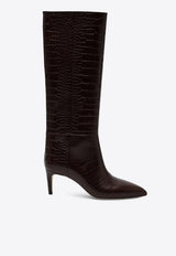 70 Croc-Embossed Leather Knee-High Boots