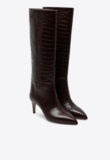 70 Croc-Embossed Leather Knee-High Boots