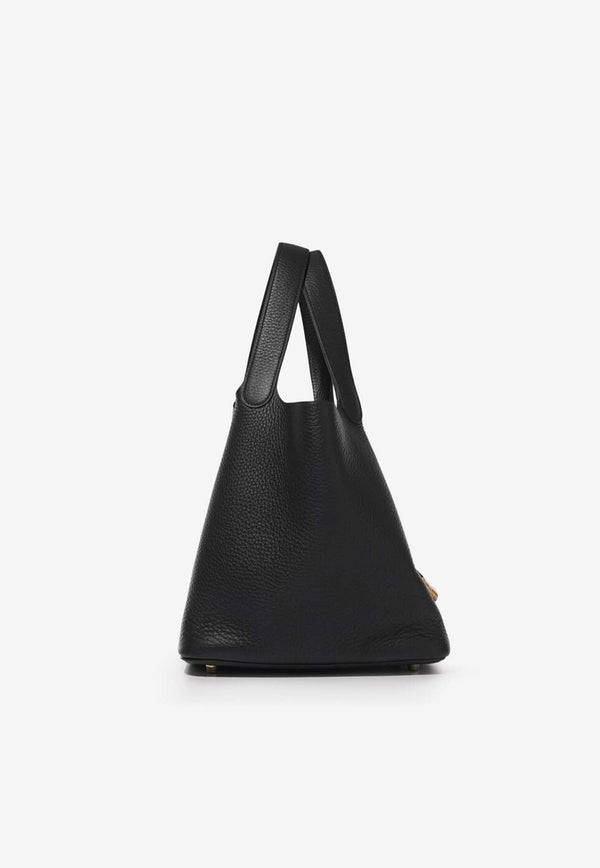 Picotin 22 in Black Clemence Leather with Gold Hardware