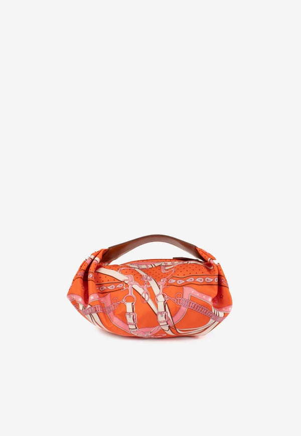 Balusoie Bag in Orange Poppy La Promenade du Matin Bandana Silk Print and Fauve Hunter