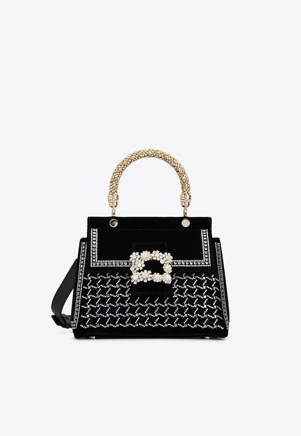 Mini Viv' Cabas Crystal Embellished Top Handle Bag in Velvet