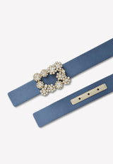 Floral Crystal Buckle Belt in Satin