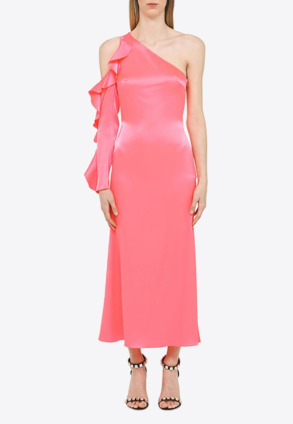 One-Shoulder Satin Midi Dress