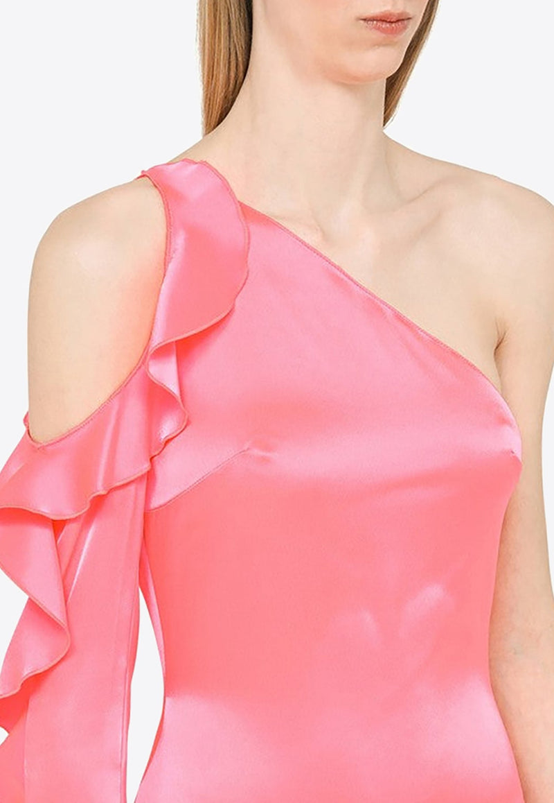 One-Shoulder Satin Midi Dress