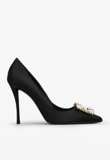 100 Flower Strass Buckle Pumps in Satin