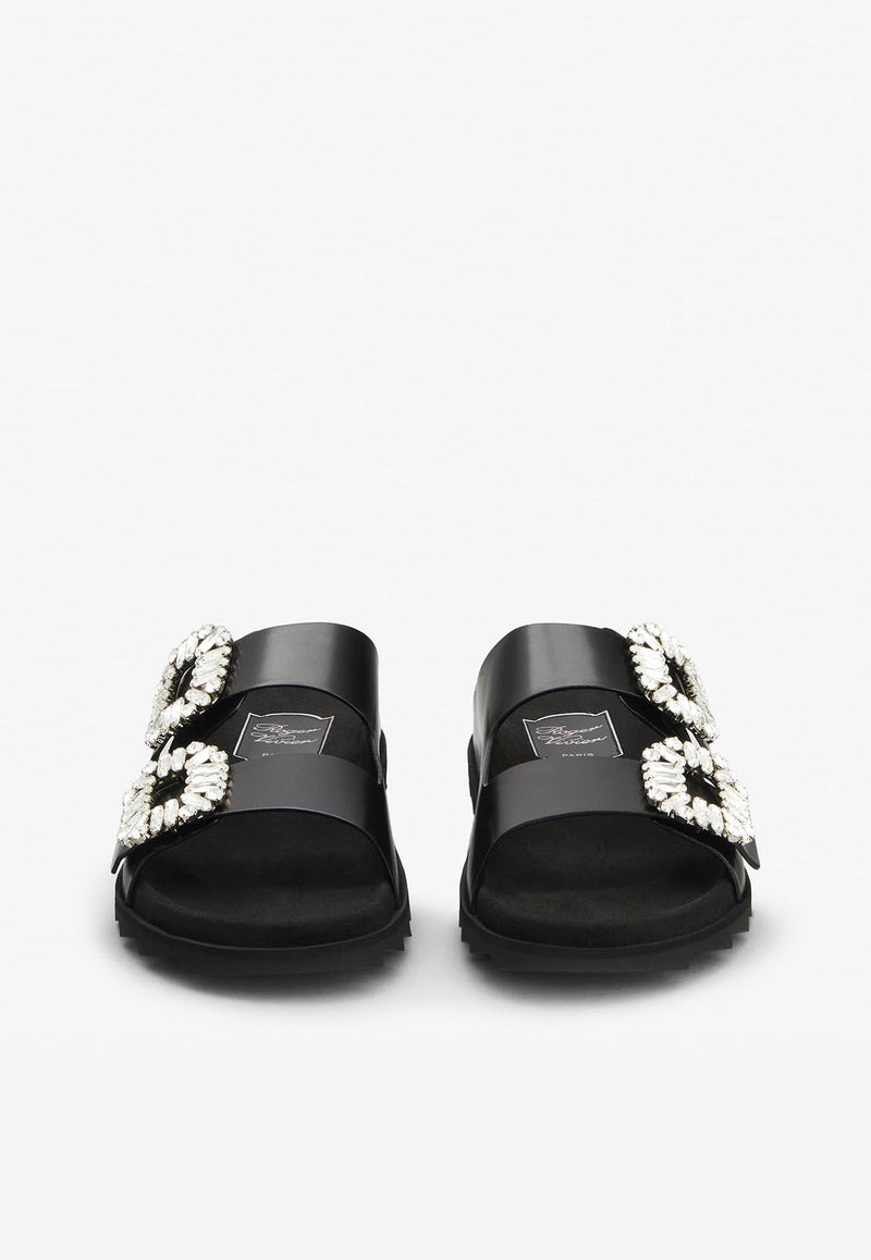 Slidy Viv' Crystal Buckle Leather Mules