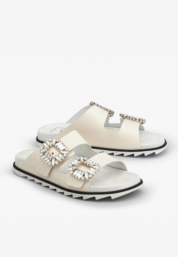 Slidy Viv' Crystal Buckle Leather Mules