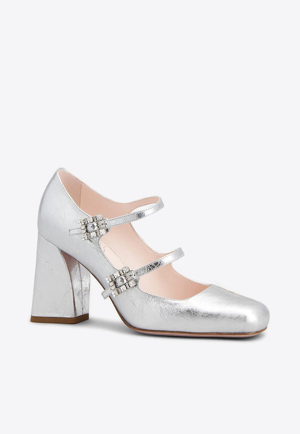 Babies 85 Crystal Buckle Pumps in Leather