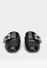 Mini Broche Vivier Buckle Flat Mules in Patent Leather