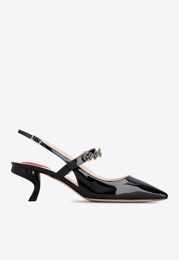 Virgule 55 Flower Slingback Pumps in Patent Leather