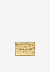 TF Metallic Cardholder in Croc-Embossed Leather