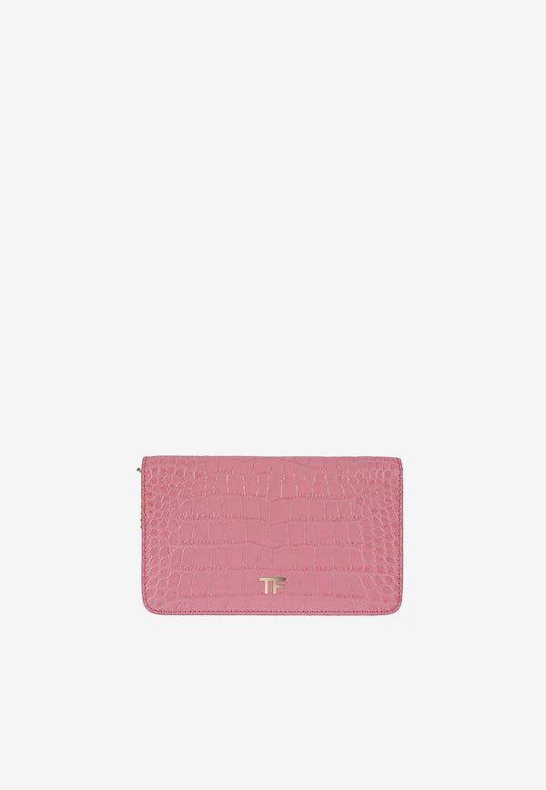 Logo plaque Crossbody Bag in Croc-Embossed Leather