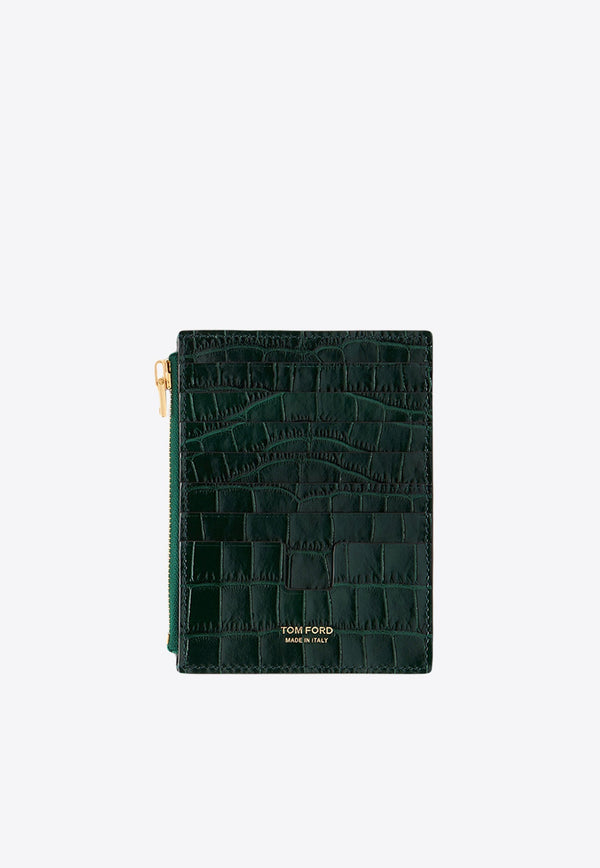 Whitney Zipped Cardholder in Croc Embossed Leather