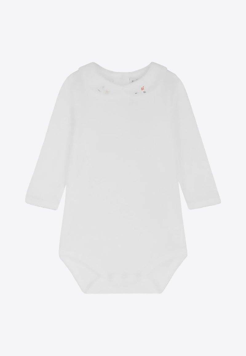 Baby Girls Cygne Embroidered-Collar Onesie